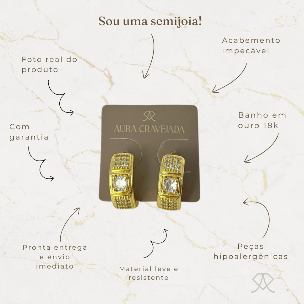Brinco Quadrado Cravejado Zircônia - Imagem 7