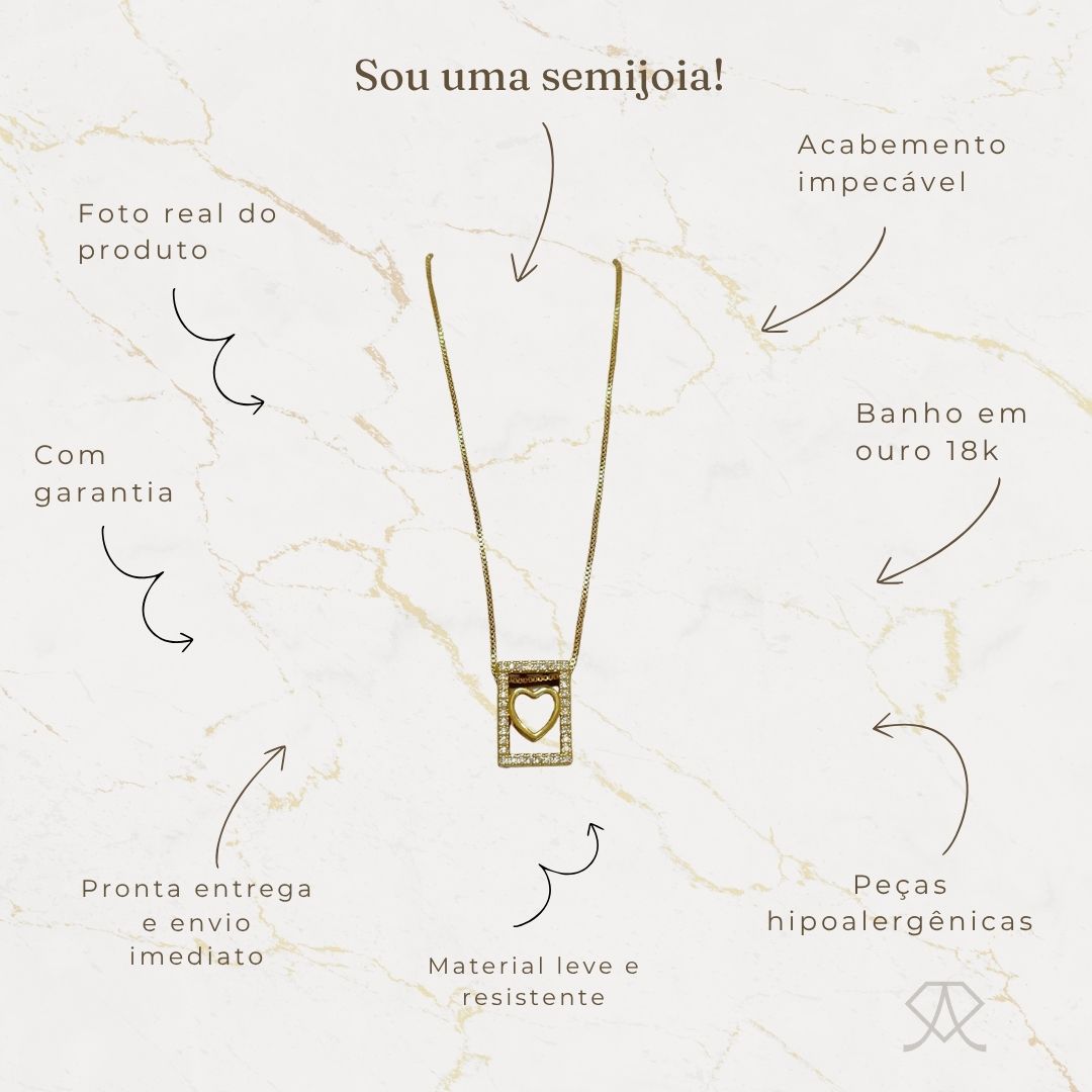 Gargantilha com Quadrado e Coração - Imagem 5